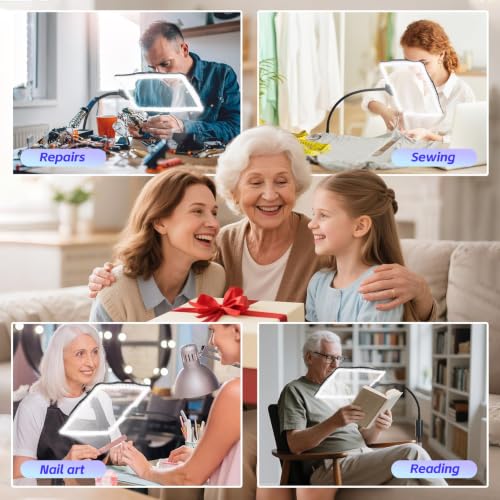 Large Floor Magnifying Glass with Light and Stand, 48-LED Lighted | Lighted Adjustable Height Floor Magnifying Lamp with 360° Flexible Gooseneck, Hands Free Magnifier for Close Work Reading