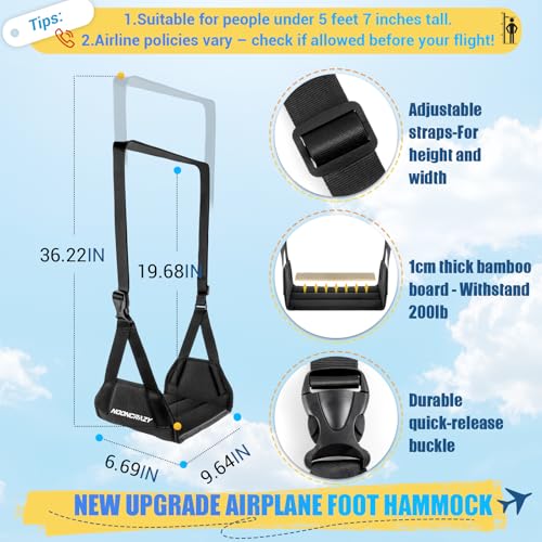 Airplane Foot Fammock, No Collapse Thickened Bamboo Plane Foot Rest Travel | Portable Airplane Foot Sling Wing with Thickened Foam & Carry Bag, Long-Flight Travel Essential Designed to Relax Your Feet - color: 1 Pc Black