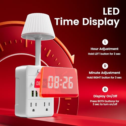 Bedside Power Strip with Lamp & Digital Clock, 4 Outlets 5 USB Ports (2 USBC), 3-Color Temperature Dimmable Bedside Nightstand Light, Multi Plug Outlet Extender for Bedroom Home Office, Coffee Counter - color: White