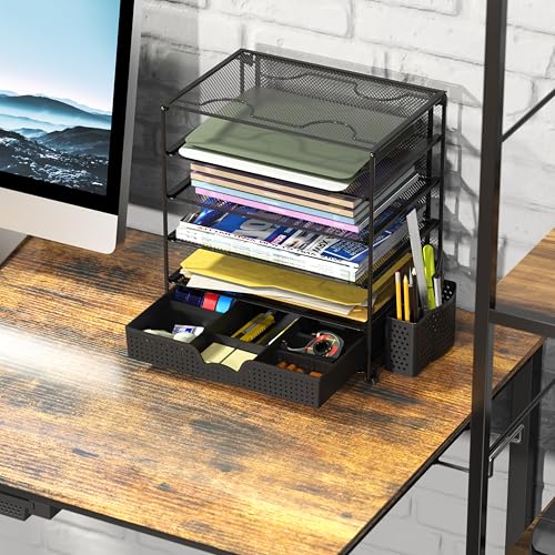 Simple Houseware 5-Tier Desk File Organizer w/Drawer & Pen Holder, Black