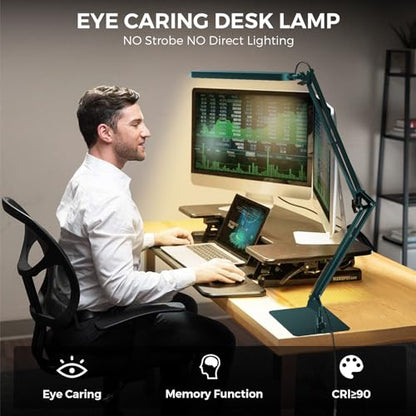 SKYLEO LED Desk Lamp with Slim Base - Adjustable Swing Arm Desk Light, Dimmable, Timer, Eye Protection, Memory Function, 1300LM, 12W, Green - style: Green swing arm with Base