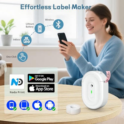 Bluetooth Label Maker Machine N12 Mini Thermal Label Printer, White - color: White