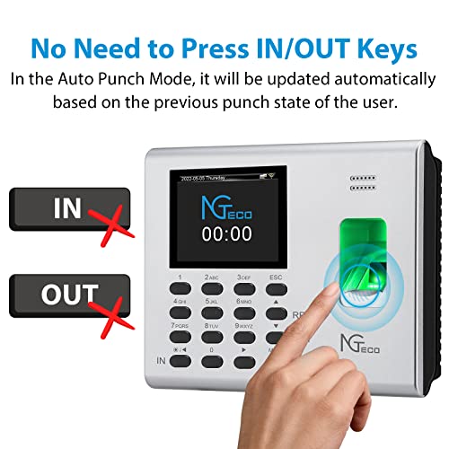 NGTeco APP Time Clock for Small Business, Fingerprint& PIN, 2000mAh Battery