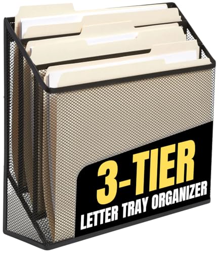 1InTheOffice 3 Tiers File Folder Organizer, Desk Sorter, Black Mesh Organizer