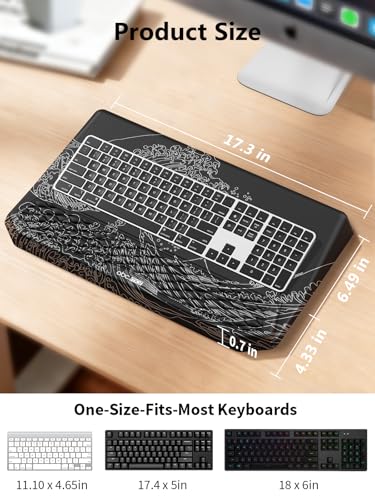 2-in-1 Ergonomic Keyboard Stand with Wrist Rest, Kanagawa Wave - color: Black Wave