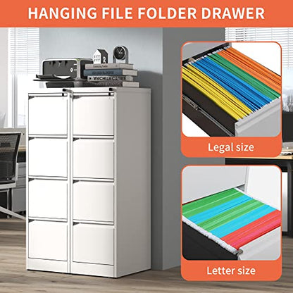IKIMI 4 Drawer Metal File Cabinet with Lock,White Office Filing Cabinets - color: White, size: 4 Drawers