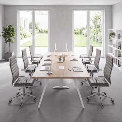Okeysen Ergonomic Office Desk Chair, Modern PU Leather Conference Room Table Chairs Ribbed, High Back Executive Swivel Rolling Chair for Home, Office (Grey-Ribbed) - color: Grey-ribbed