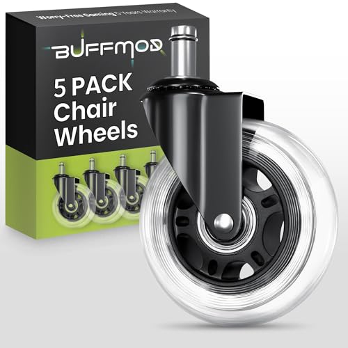 Office Chair Wheels Replacement - 3″ Heavy Duty Caster Wheels for Gaming & Work, Smooth Rolling, Safe for Hard Floors and Low Carpets, Universal Fit (Set of 5, Clear) - color: Clear - 5 pcs