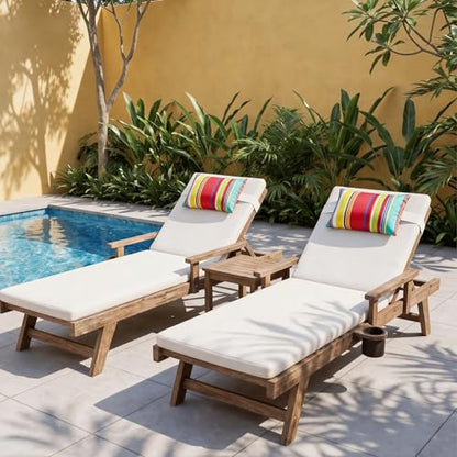 Striped Outdoor Chaise Lounge Head Pillow 11"x16" Set of 2 | Waterproof Headrest Pillows with Insert Adjustable Elastic Strap, Lounge Head Resting Pillow for Recliner Beach Patio Pool - color: Colorful Striped