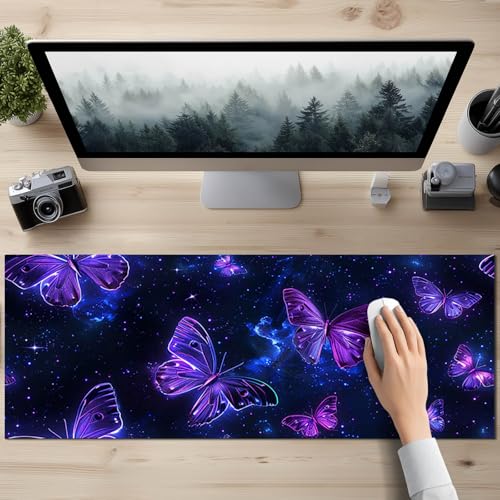 HOMETITUTE Large Mouse Pad 31.5 x 11.8 Inch Extended Desk Mat - color: Purple Butterfly