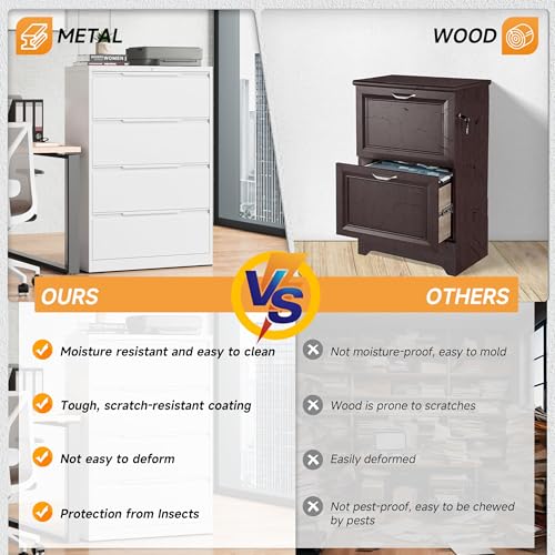 Bestoo 3 Drawer File Cabinet, Metal Lateral Filing Cabinet with Lock - color: Black, size: 3 Drawer 15.7"D x 35.4"W x 40"H