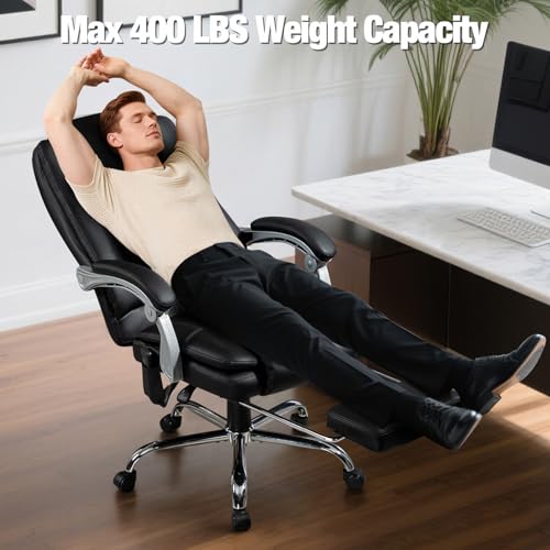 Massage Heated Office Chair with Foot Rest, Executive Desk Chair | Ergonomic High Back PU Leather Home Office Desk Chair with 135° Recline, 400 LBS, 6-Point Vibration and Heat, Classic - style: Classic