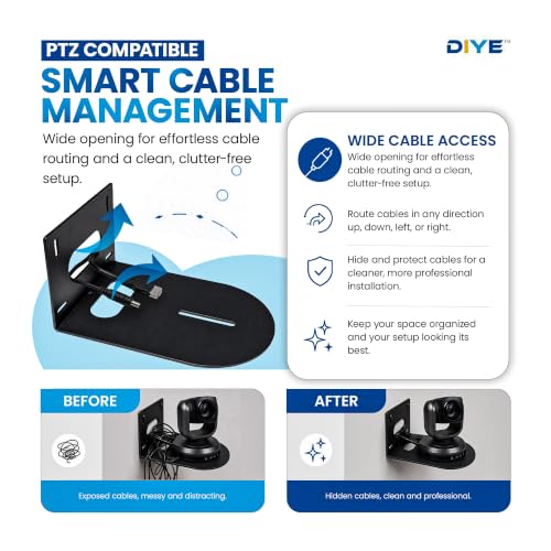 DIYE Universal Wall Camera Mount for PTZOptics HuddleCamHD Bracket | HuddleCamHD Cameras, PTZ Optics Camera, Compatible with Sony Panasonic & More | Small Based (Black)