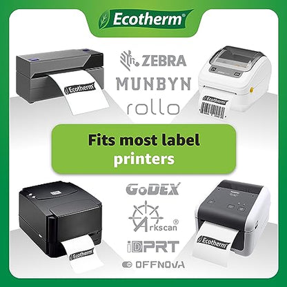 2" x 1.5" Thermal Labels | 4 Rolls | 5280 Labels | fits Zebra, Munbyn, Rollo, Godex, Arkscan, iDPRT, Offnova Thermal Label Printers and More | Blank White Adhesive Stickers by Ecotherm - size: 2 x 1.5 - 5280 Labels