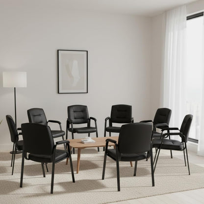 Naomi Home Faux Leather Guest Reception Chair Set of 8 - Black | Stackable office chair with supportive armrests and durable construction for everyday office seating. - color: Black, Faux Leather, style: Set of 8