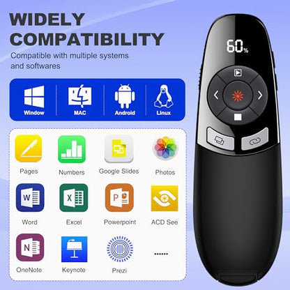 Presentation Clickers for PowerPoint with Timer, Wireless Rechargeable Laser Pointer for Laptop Presentations Remote, Power Point Remote Clicker for Computer/Mac/PPT/Google Slide Advancer - size: Re-Red-Timer-Battery Display