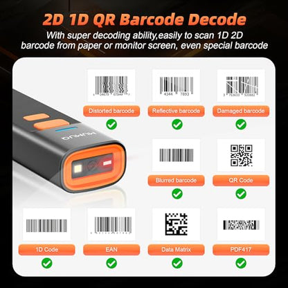 Wireless Mini Barcode Scanner, 1D/2D QR Bar Code Reader with Charging Dock | Bluetooth 2.4g USB, Compact Design, 1100mah, Reads Paper & Screen Codes, 3-in-1 Barcode Reader for IOS/Android/Windows