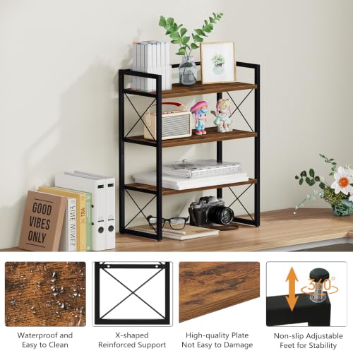 YINMIT Desk Shelf Organizer for Top of Desk with 3-Tier Open Shelves - color: Brown-3tier