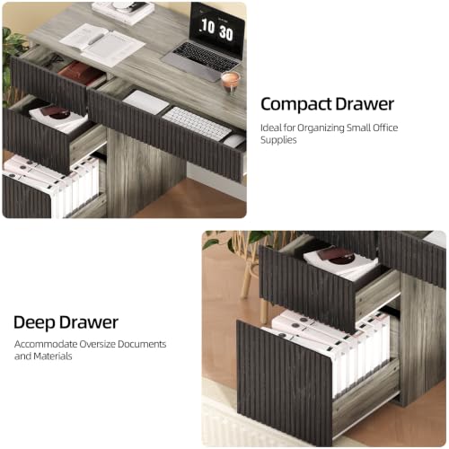4 EVER WINNER Computer Desk with Drawers, 48 Inch Fluted Desk with Storage - color: Grey, size: 48 Inch