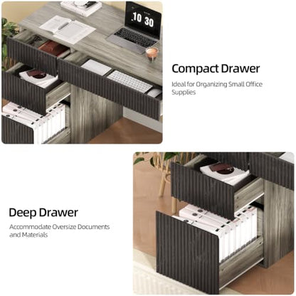 4 EVER WINNER Computer Desk with Drawers, 48 Inch Fluted Desk with Storage - color: Grey, size: 48 Inch