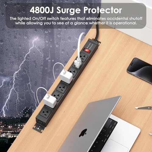 JUNNUJ 12 Gauge 360° Rotating Mountable Power Strip, Black, 6 FT, 1 - size: 6 ft