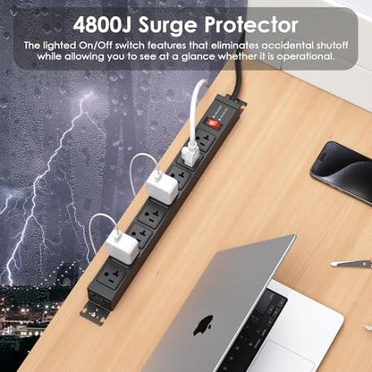 JUNNUJ 12 Gauge 360° Rotating Mountable Power Strip, Black, 4 FT, 1 - size: 4 ft