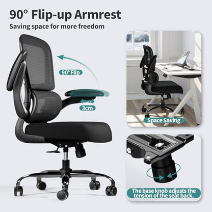 TRALT Office Chair - Ergonomic Desk Chair with Adjustable Lumbar Support, Mesh Computer Chair, Executive Chairs for Home Office Comfortable Lumbar Support (Midnight Black)