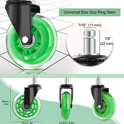 Hivexagon Office Chair Caster Wheels Replacement Set of 5, Heavy Duty Universal Quiet Rolling Casters 3 inch Fit Standard Office Chair for Hardwood Floors, Tiles and Carpet (Green) - style: U-HG629C