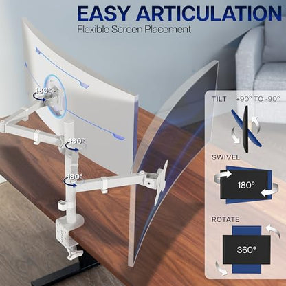 VIVO Dual Ultrawide Monitor Desk Mount, Heavy Duty Fully Adjustable Steel Stand, Holds 2 Computer Screens up to 38 inches and Max 22lbs Each, White, STAND-V038W - color: White, size: 13" - 38"