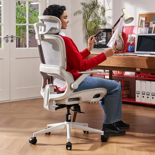 SIHOO B100 Office Chair, Ergonomic Office Chair Without Footrest, Computer Chair with Wide Headrest & Adaptive Lumbar Support, Flip-up Armrests, Swivel Desk Chair for Long Hours, Grey - color: Grey