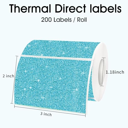 3x2 Inch Holographic Thermal Labels, Glitter Blue Thermal Sticker Labels, Waterproof Thermal Printer Stickers for Price, Barcode, Name, Custom Logo Design, 200 Pcs/Roll - color: Holographic Blue, size: 2*3 inch/1 roll