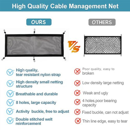 Cable Management Net Under Desk, Privacy Mesh Cable Manager, Workstation Wire Organizer, Flexible Under Desk Cord Management for Home, Office, 27×10 Inches, Black