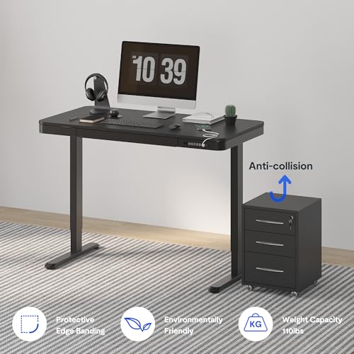 FLEXISPOT Comhar 48" Electric Standing Desk with Drawers, USB Charging Ports, Quick Assembly, Height Adjustable Sit Stand Computer Desk with Child Lock for Contemporary Home Office, Black - size: 48"Black
