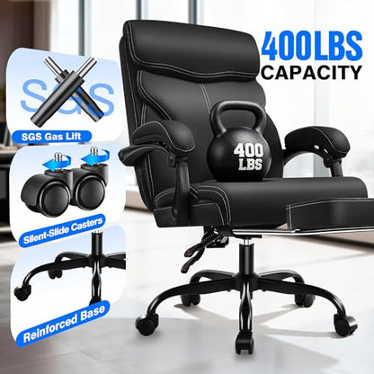 AreShark Ergonomic Office Chair with Footrest - High Back Executive Leather Desk Chair, Breathable Reclining Computer Chair with Lumbar Support, Heavy Duty Swivel Task Chair for Home Office & Gaming - color: Ebony