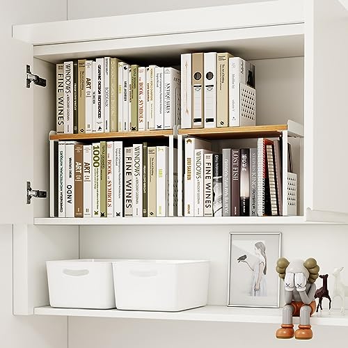 Mitus Stacking Wood Shelf Organizer, Counter Cabinet Storage Rack, Set of 2 - color: White + Natural, size: Set of 2 (16" + 16" Large)