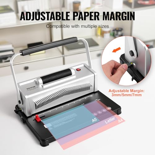 VEVOR Coil Spiral Binding Machine, Manual Book Maker with Electric Binding, 46-Holes Binding 500 Sheets Punch Binder, with 100pcs 5/16'' Coil Binding Spines, for Letter Size, A4, A5 - style: Electric Binding