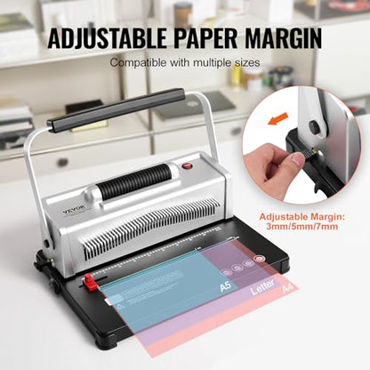VEVOR Coil Spiral Binding Machine, Manual Book Maker with Electric Binding, 46-Holes Binding 500 Sheets Punch Binder, with 100pcs 5/16'' Coil Binding Spines, for Letter Size, A4, A5 - style: Electric Binding