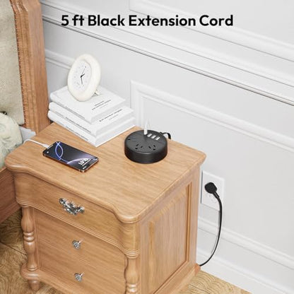 Flat Plug Power Strip with USB Ports, NTONPOWER Nightstand Desktop Charging Station with 5ft Extension Cord, Wall Mount with 3 Outlet 4 USB(1 USB C), Small Size for Travel Home Office Dorm Room, Black - size: 5 Ft, style: 3A2U