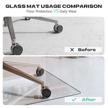 Tempered Glass Office Chair Mat, 50" x 44" Transparent Chair Mat, Heavy Duty 1,000lb, Round Corner Polished Edge, Glides Smoothly, Easy Clean, Protector Mats for Home Hardwood Floors Carpet - size: 50" x 44"