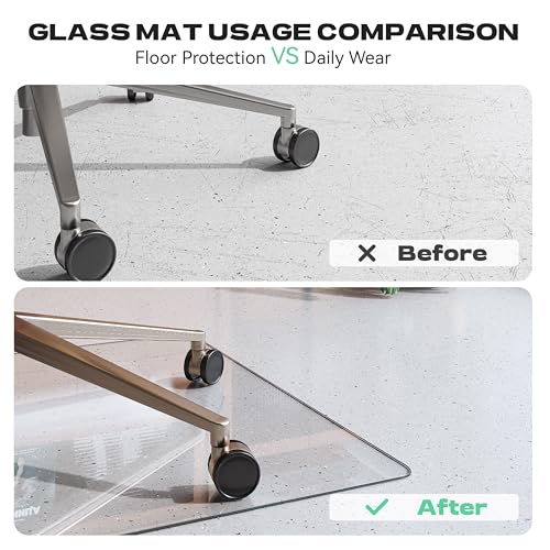 Tempered Glass Office Chair Mat, 48" x 30" Heavy Duty Chair Mat for Carpet, 1,000lb, Glides Smoothly, Polished Edge, Transparent, Easy Clean, Protector Mats for Hardwood Floors Carpet - size: 48" x 30"
