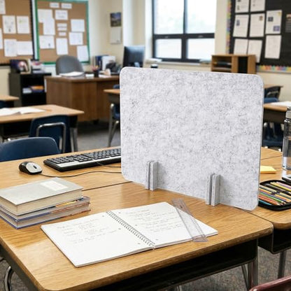 SOLUSTRE Desk Divider Felt Privacy Panel - Desktop Partition Office Divider Wall for Students, Classrooms, Noise Reduction Acoustic Screen, Light Gray