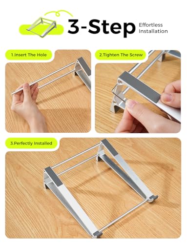 MAGIC JOHN Laptop Stand for Desk, Storage Laptop Riser Portable, Aluminum Ergnomic Computer Stand with Silicone Pads,Cooling & Laptop Holder, Compatible with MacBook Air Pro, HP, Dell, (10-17 Inch)