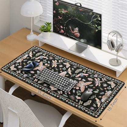 iCasso Black Large Mouse Pad, Desk Matt for Desktop, Insects | XXL Desk Mat for Keyboard and Mouse, Anti-Slip Big Mousepad Computer Mat with Stitched Edges - color: Insect-black