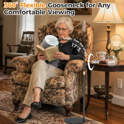 Rechargeable Cordless Floor Magnifying Glass with Light and Stand | 2-in-1 Floor & Desk Magnifying Lamp, 48 LED 3 Light Modes, Flexible Gooseneck, Hands-Free for Seniors Reading, Crafts, Sewing