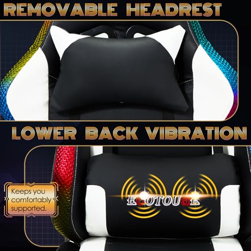 ECOTOUGE Racing Style RGB LED Lights Gaming Chair with Footrest - color: Rgb White, size: with footrest