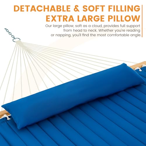Lazy Daze 12 FT Double Hammock with Spreader Bar for Outside, Bright Blue - color: Bright Blue