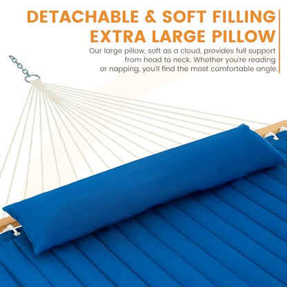 Lazy Daze 12 FT Double Hammock with Spreader Bar for Outside, Bright Blue - color: Bright Blue