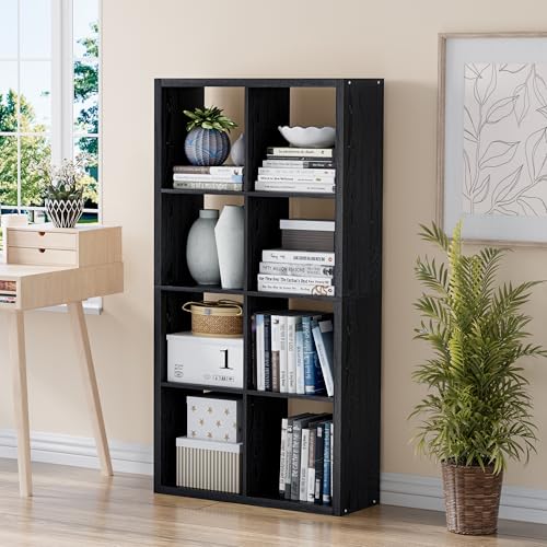 VDNEND Cube Storage Organizer Bookcase, Decorative 11 inch Open Back Cubical Shelf with Thickened Border, Display Bookshelf for Living Room, Home Office, Sturdy Room (Black, 8 Cube) - color: Black, size: 8 Cube,Standard