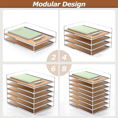 SANRUI 4 Tier Stackable Paper Letter Tray, Acrylic Vertical File Tray A4 Desk Organizer and Accessories Sorter Trays, Clear Workspace Office Supplies Organizers,12inx9.25inx6.6in - style: Vertical Thin 4 Tier Trays