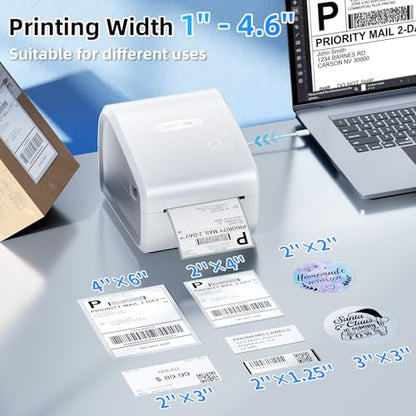 Bluetooth Thermal Label Printer 4x6, Wireless Thermal Labels Printers for Small Business, D550 Pro White Ethernet Shipping Label Printer, Support Bluetooth/Ethernet/USB - color: White